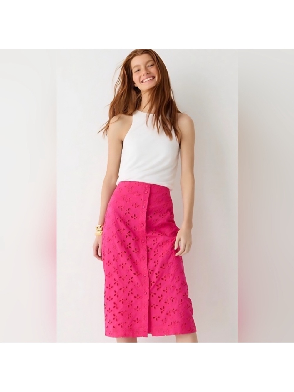 J. Crew Fuchsia Eyelet Pencil Skirt, Size 4